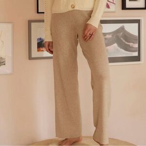 Knit Planet Rib Lounger Merino Wool Pants Beige L (10-12) NWT